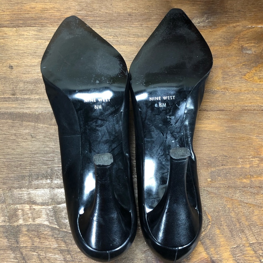 Nine West Black Leather Pointed Stiletto Heels - Picture 7 of 8